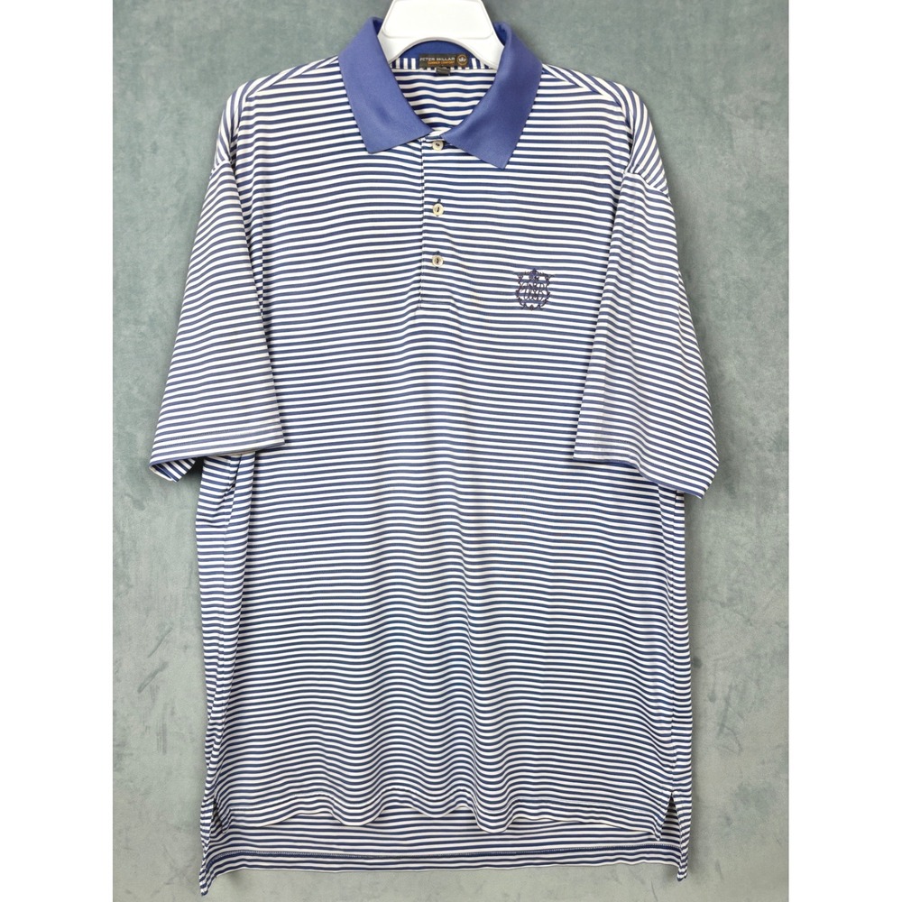Peter Millar Summer Comfort Blue White Striped Golf Polo Shirt Mens Large L